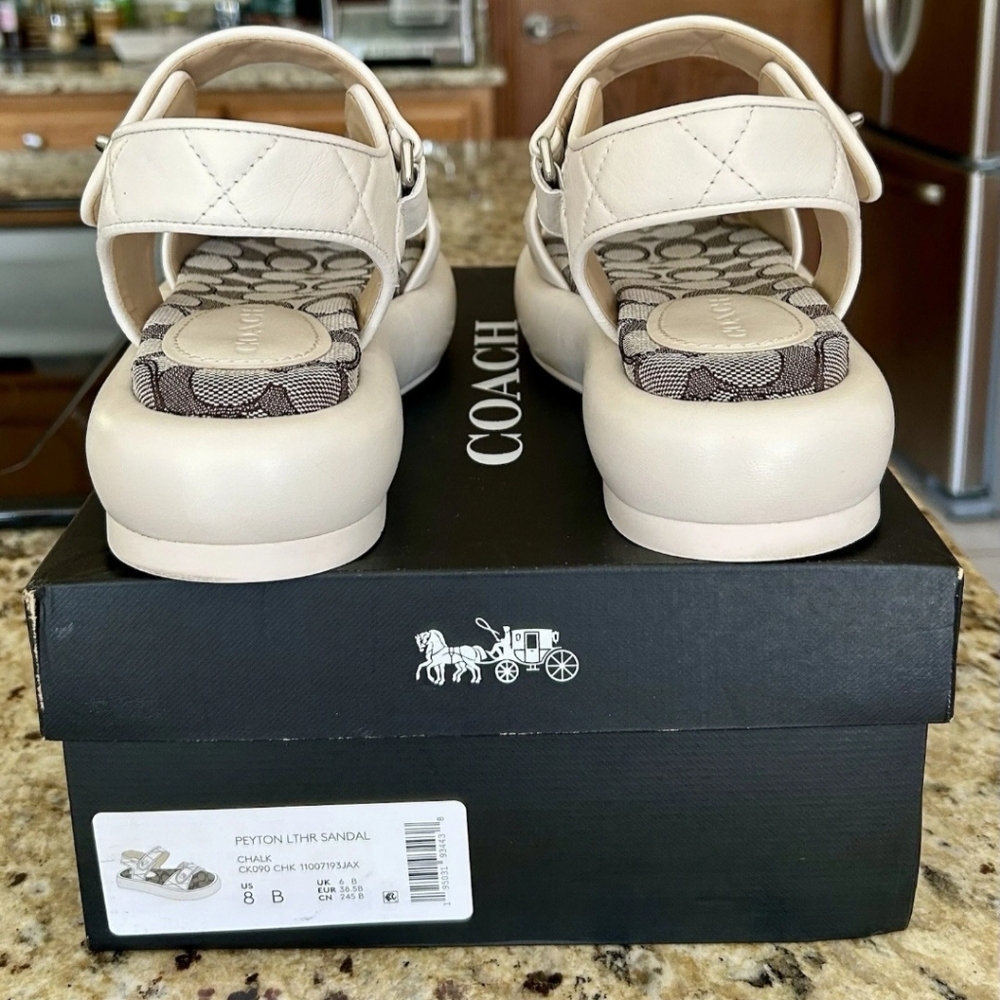 Coach Peyton Double Buckle Flatform sandals Chalk Leather SZ 8 B - Picture 8 of 12